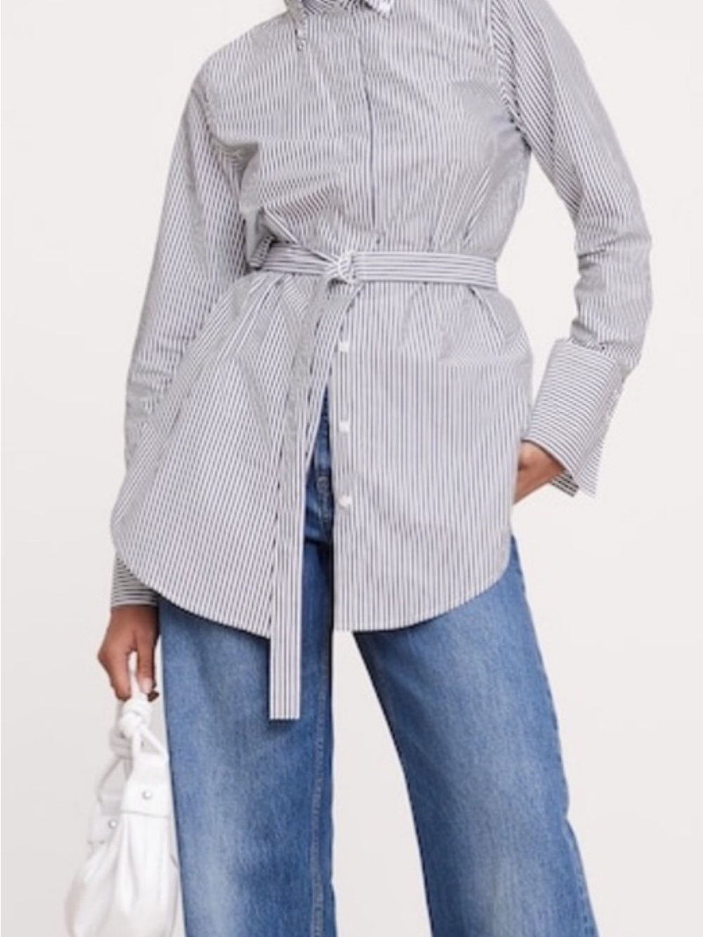 Banana Republic White and Navy Striped Tie-Waist Tunic